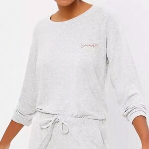 NWT Loft Sleep Polka Dot Long Sleeve Embroidered Sweatshirt Top